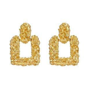 NEW-BOONEE Vintage Geometric Square Gold Plated Earrings
